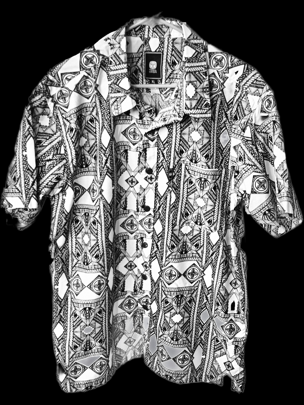 Tribal Black & White Short-Sleeve Button-Up Shirt